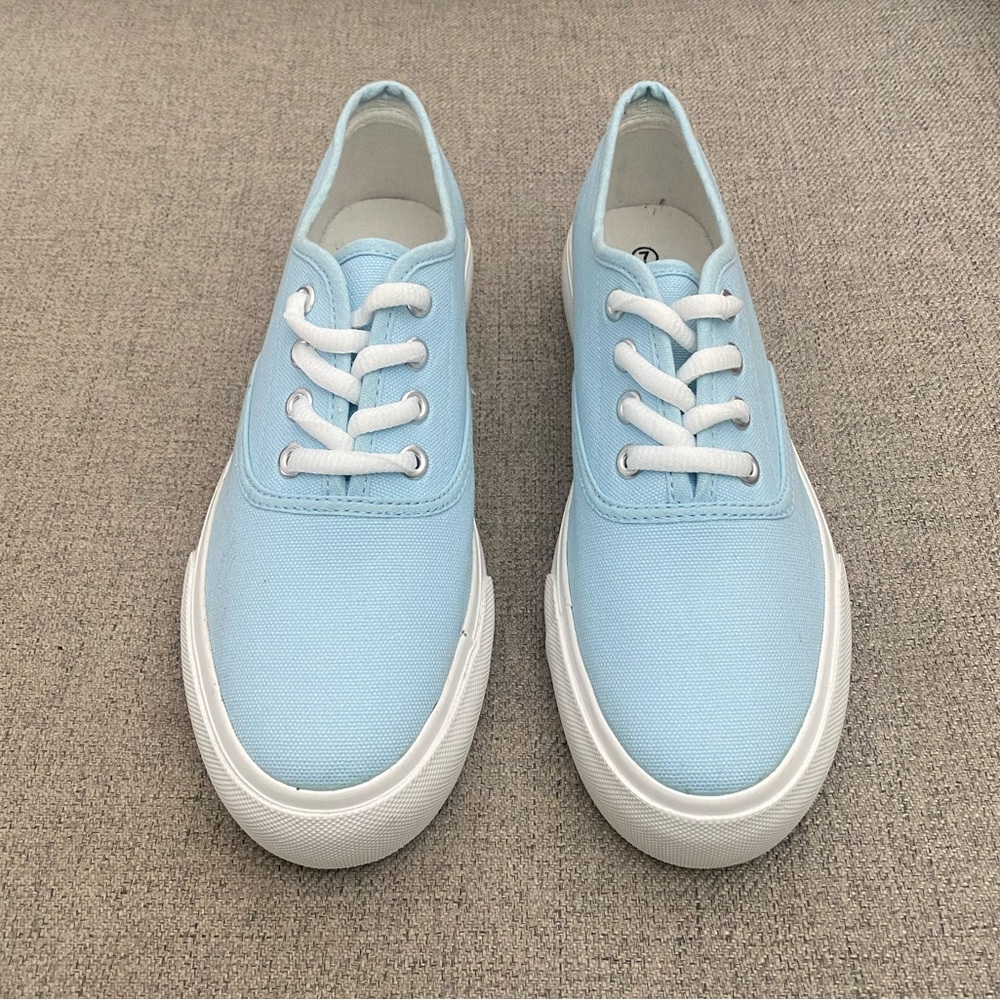Women’s Light Blue Canvas Lace Up Sneakers✨